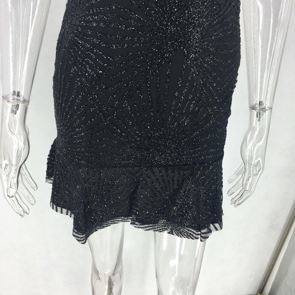 Deep V Backless Black Mini Dress with Glitter - Picture 6 of 8